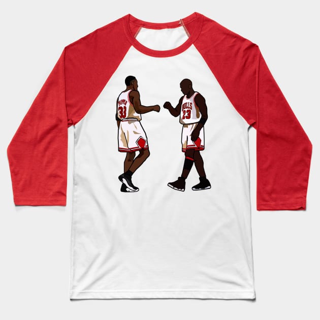 Michael Jordan And Scottie Pippen Throwback Chicago Bulls NBA Baseball T-Shirt by xavierjfong